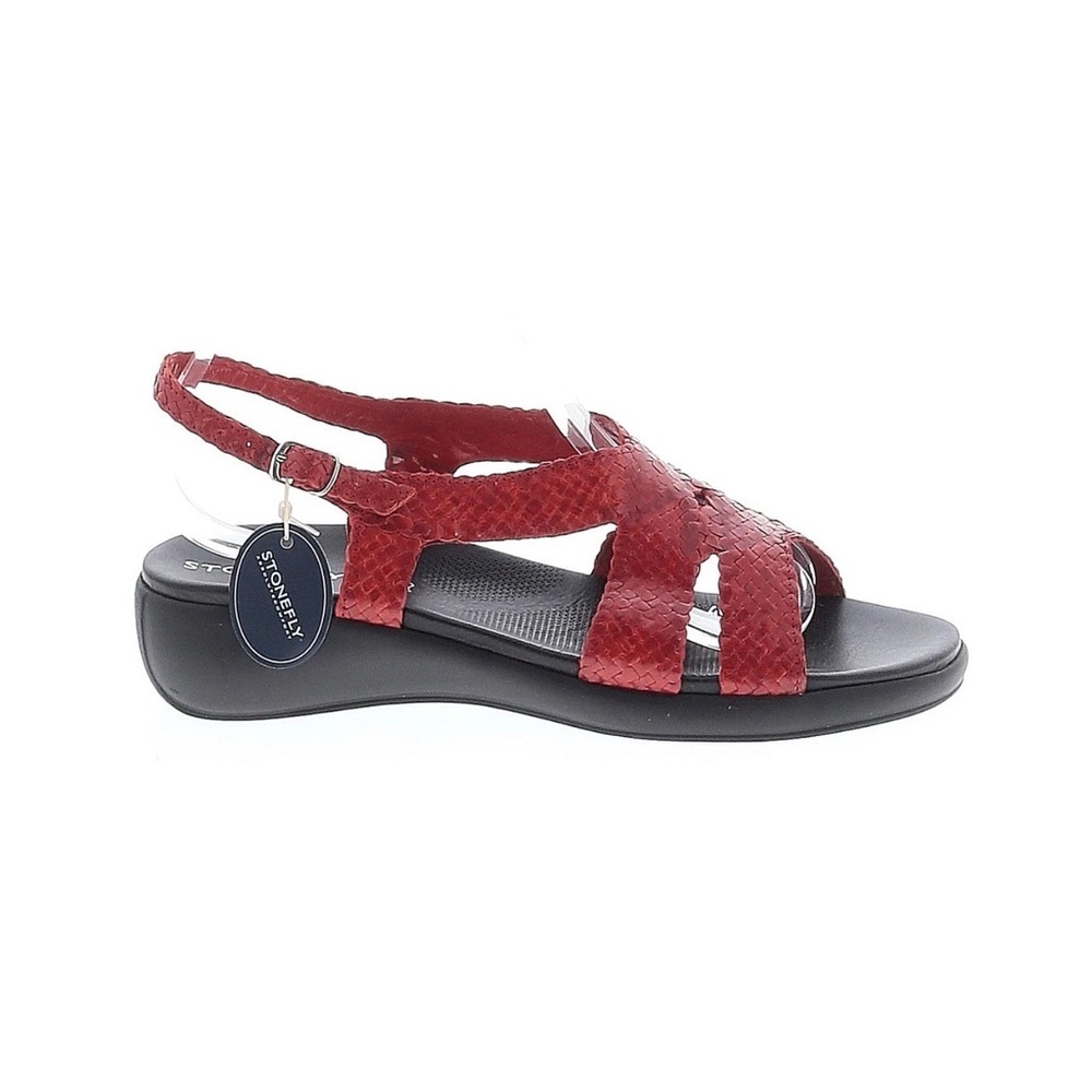 STONEFLY Scarlet Red Leather Snakeskin Strappy Wedge Sandals NWT Size 40 - Picture 8 of 10
